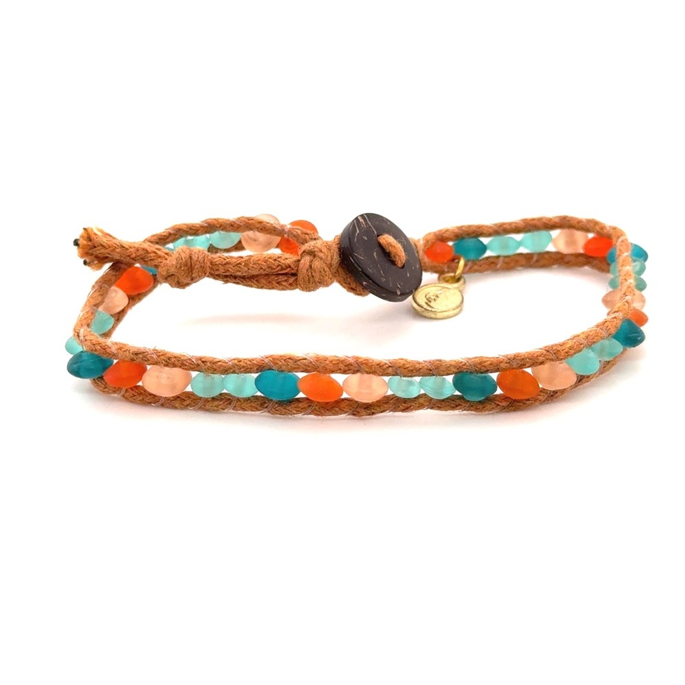Lotus and Luna Beaded Wrap Bracelet Blue Amber Boho Artisan Jewelry